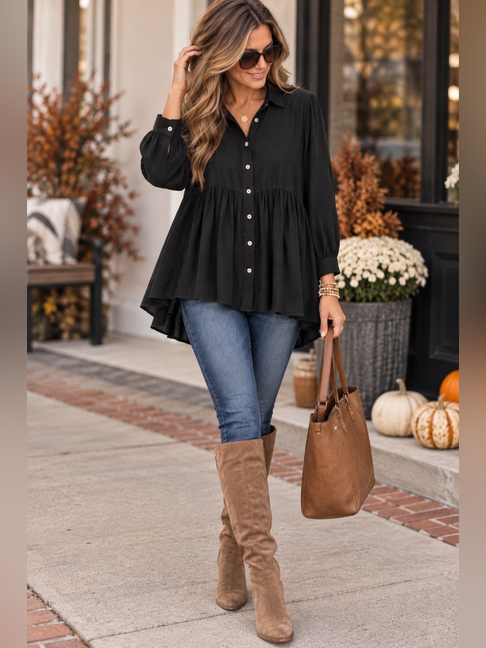 Umgee Black Linen Blend Baby Doll Top Size XL